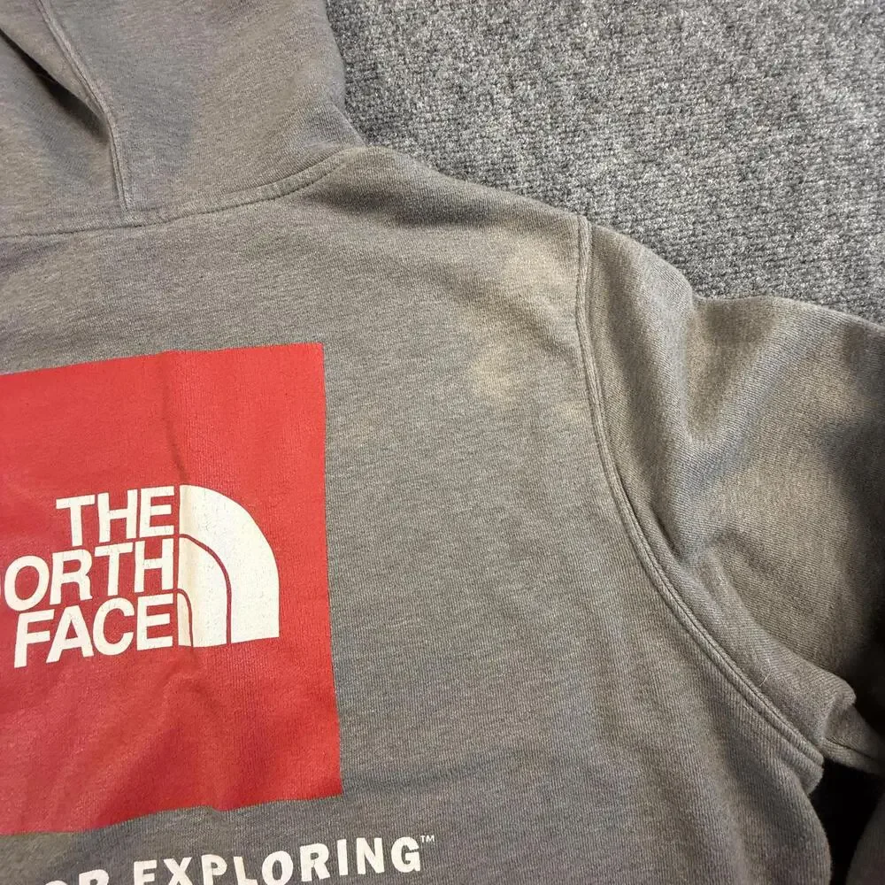 The North Face Mens Gray Red Box Logo Pullover Hoodie Large #1741